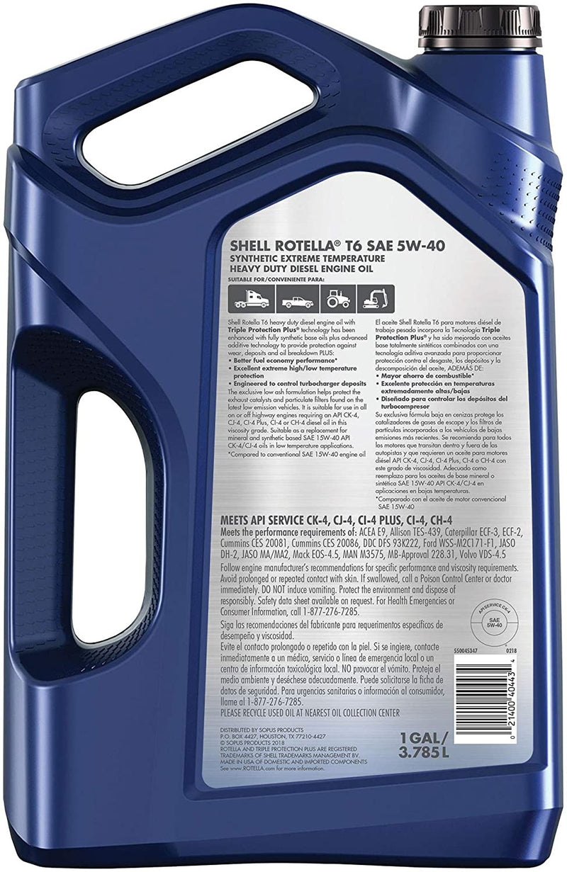 Shell Rotella T6 Full Synthetic 5W-40 Diesel Engine Oil