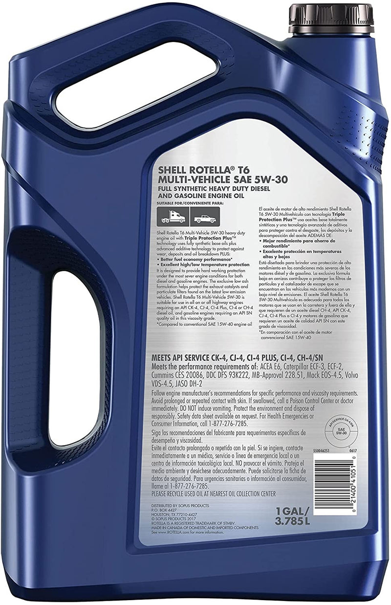 Shell Rotella T6 Full Synthetic Multi-Vehicle 5W-30 Diesel Engine Oil