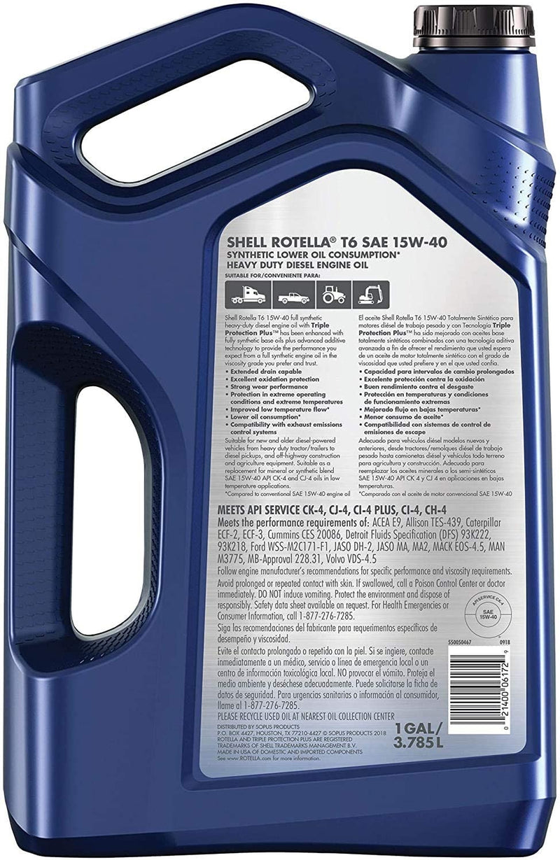 Shell Rotella T6 Full Synthetic 15W-40 Diesel Engine Oil